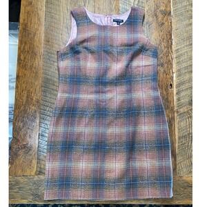 Chadwicks of Boston Plaid Wool Blend Sleeveless Shift Dress Mauve Blue Tan 10P